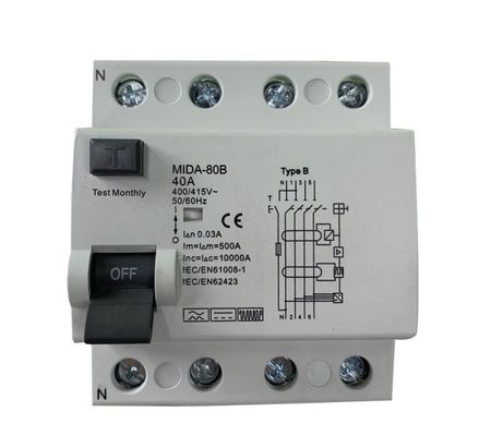 주문 4개 막대기 RCD 회로 차단기 415V 63A 3 위상 회로 벽개 장치 온라인 제품